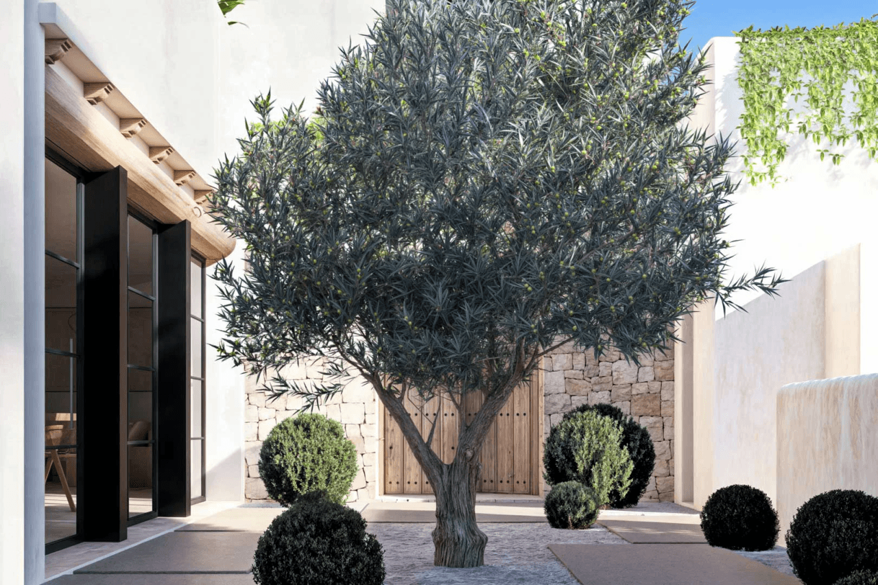 8273DEN Villaproject in Ibiza-stijl te koop met zwembad, zeer dicht bij het strand.